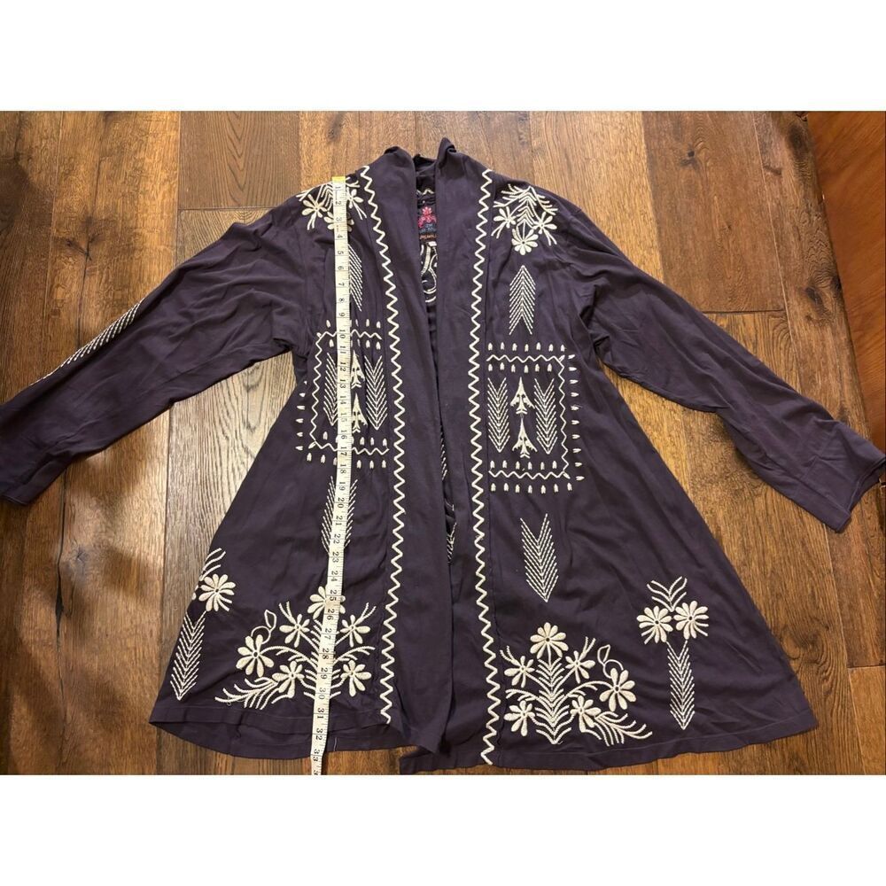 Johnny Was deep purple plum embroidered kimono cardigan jersey cotton L - Picture 10 of 10